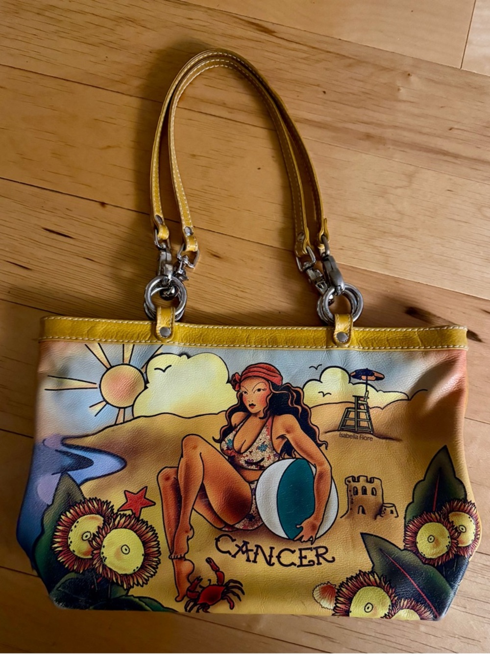 Isabella Fiore Yellow and Orange Illustrated Beach Tote
